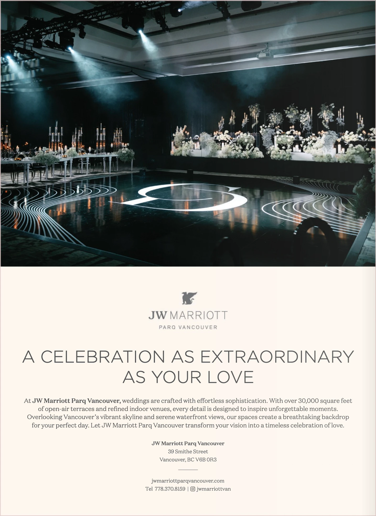 JW Marriott Parq Vancouver advertisement in WedLuxe Issue 36